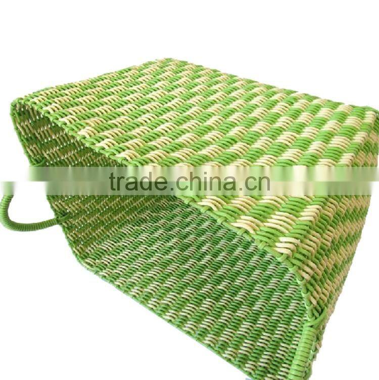 Set of 3 green color hand weave soft laundry basket plastic