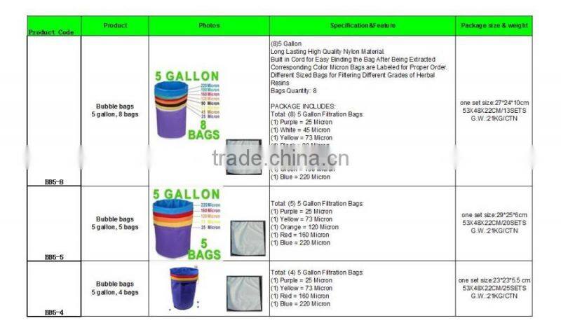 5 Gallon 8 Bags Herb Filter Bag Bubble Extraction Bag