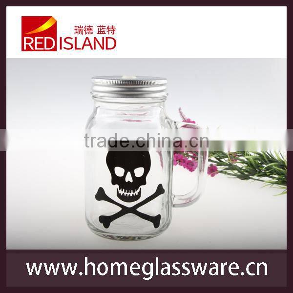 2016 popular glass mason jar with handle and decal