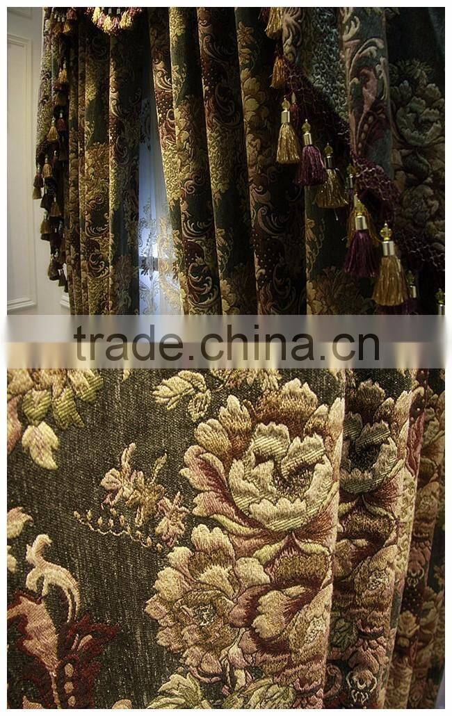 Antique French Style Living Room Pleat Blackout Curtains with Attached Valance