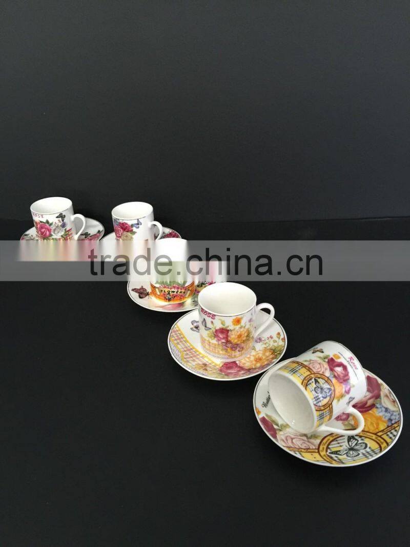 Low bone new bone china Ceramic coffee cup coffee cup set with rose design