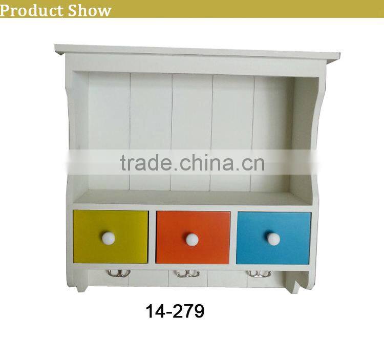 Kitchen Wall Hanging Cabinet Shelf with 3 Colorful Drawers
