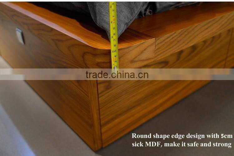 Contemporary Wooden Double Bed Frame Designs With Storage B-814