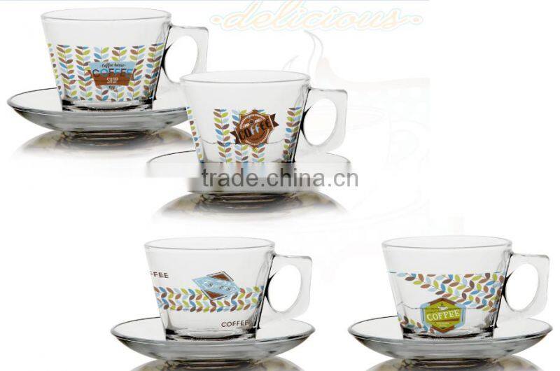 4oz 6oz glass Caffe Latte mug set with saucer glass tea cup set
