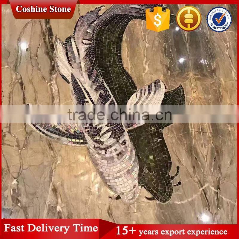 Fish mosaic tile pattern hand made marble stone mosaic wall art murals