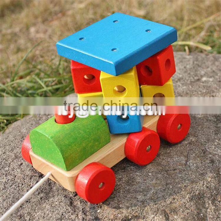 New design toddlers building blocks wooden pull train toy W05C072