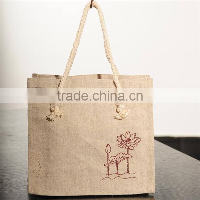 Fashion shopping nature jute tote bag with round handle