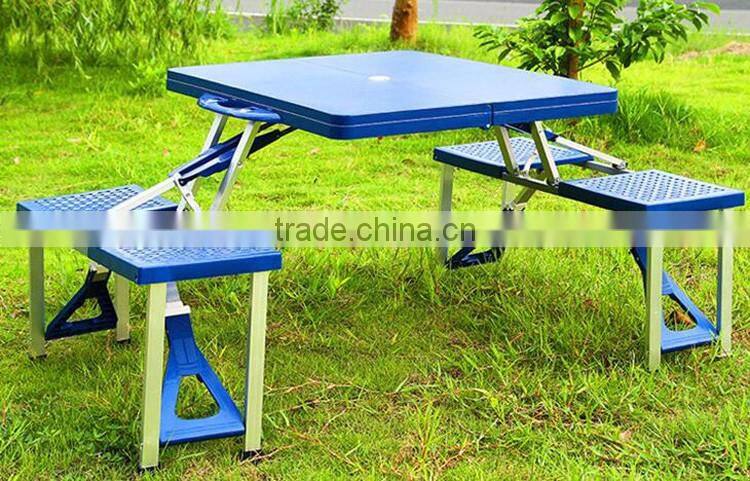 High Quality ABS Folding Table Set Portable Outdoor Camp Suitcase Picnic Table 4 Seats Blue