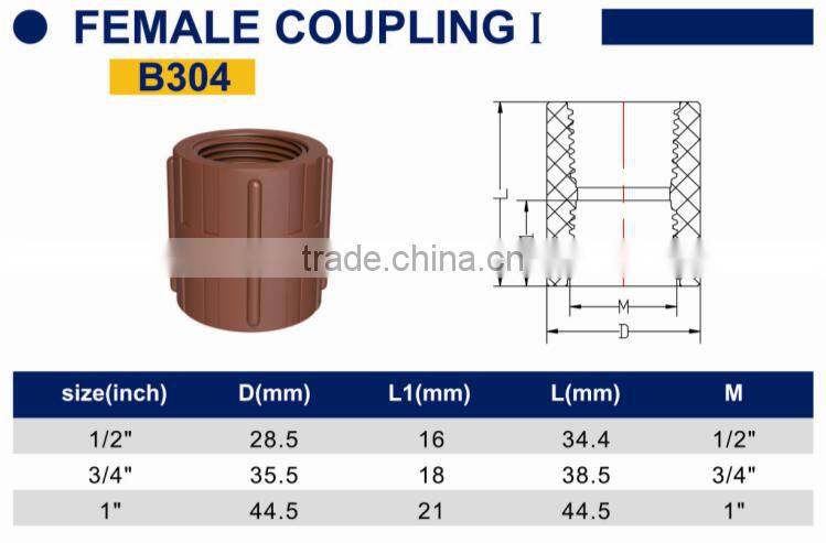 TY High quality PP threaded pipes&fittings FEMALE COUPLING A eco-friendly Cheap Price Full Size factory price list discount