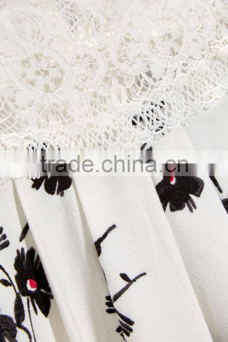 2016 Fashion Jersey Sleeveless Top With Beautiful Lace Yoke HST8033