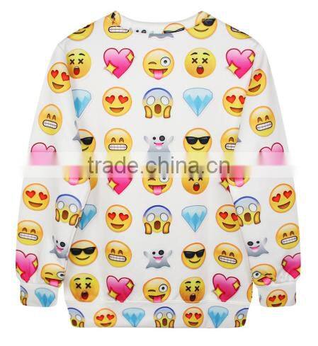 2016 Women Round Neck QQ Emotion Print Fashion Pullover