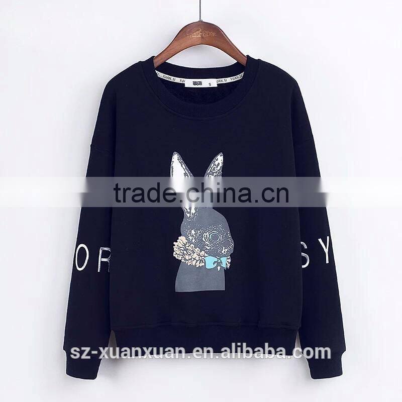 Newest design pullover o-neck hoody with animal printing for women
