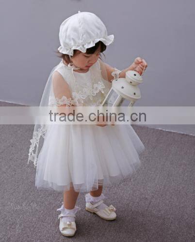 Latest Wholesale Baby Clothes Hot sale cheap baby clothing Children's Boutique sleeveless summer white flower girl dress 2017