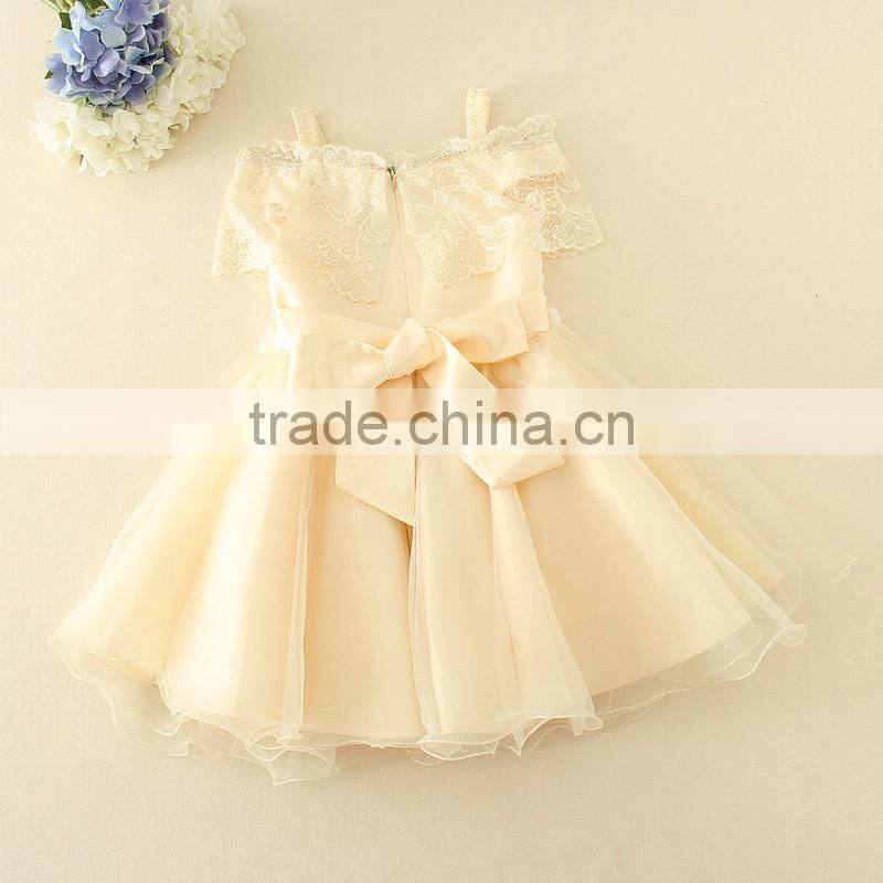 2017 baby girl party dress children frocks designs Lace Sexy Harness Apricot Lovely cotton net birthday party dresses