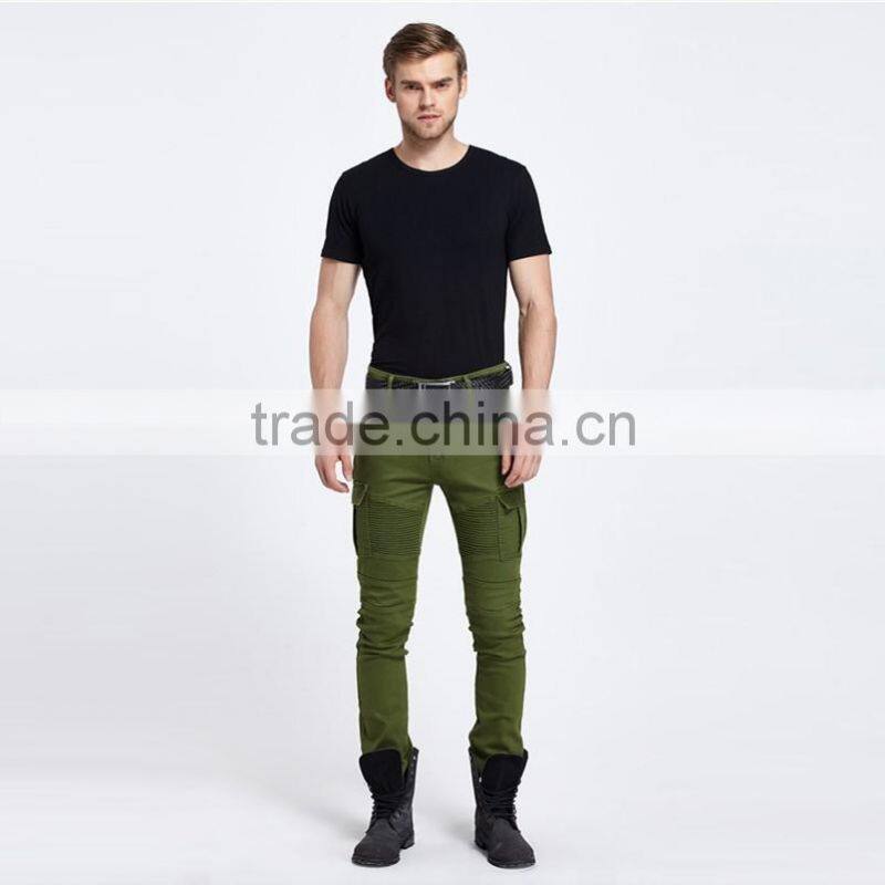 2016 new brand men's fashion jeans green jeans male personality folds comfortable hotsale biker jeans