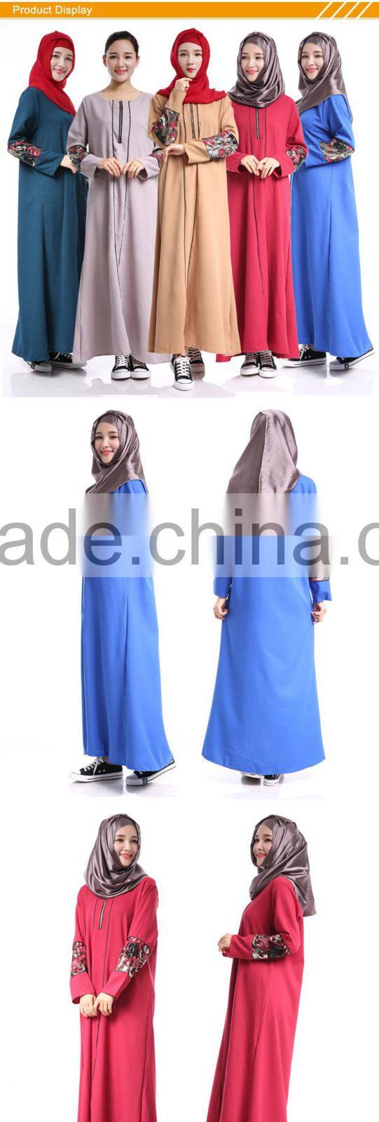 Zakiyyah 609 Wholesale islamic abaya new model with floral sleeve Zipper Front abaya in solid color in dubai