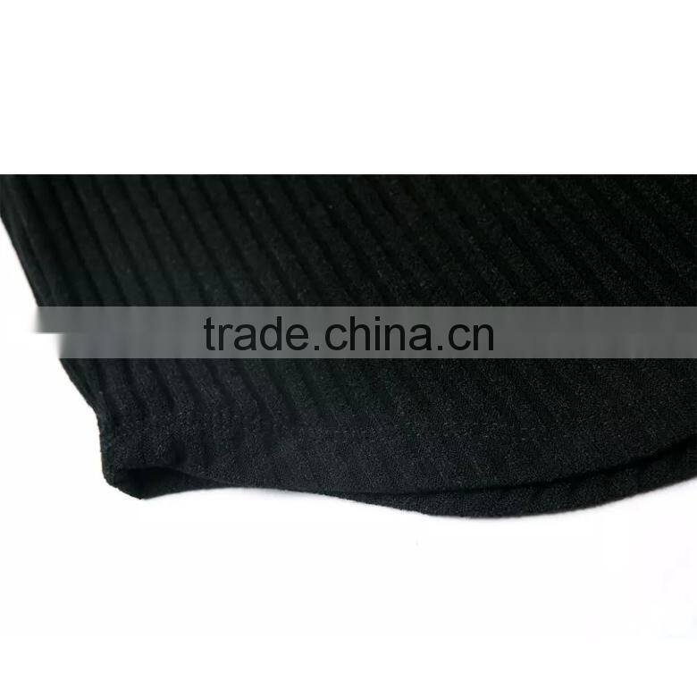 fashion plain black slim fit high neck knitted ladies long sleeve one-piece dress