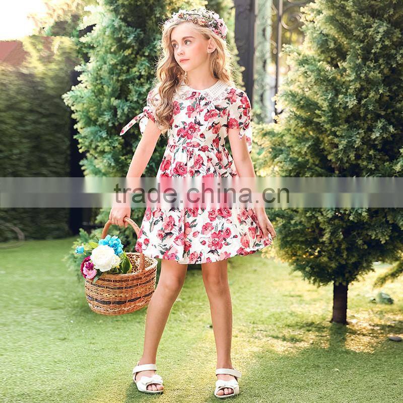 S60716B Children's Short Sleeve Flower Dress Baby Girl Beautiful Princess Dress