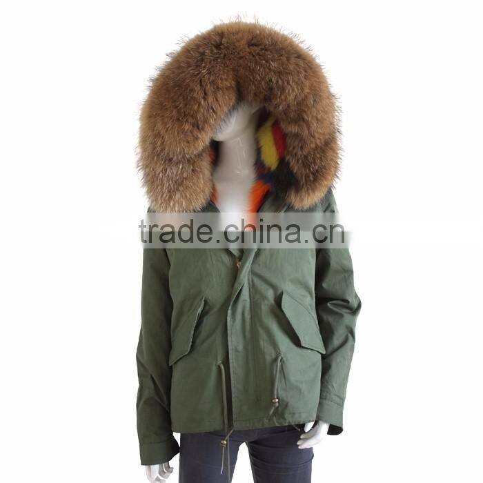 Myfur Popular Ladies Parka with Real Fox Fur Lining and Dyed Raccoon Fur Trimed Hood