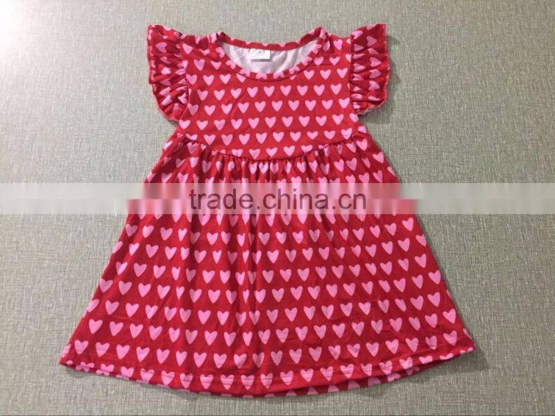 Lovely Baby Girl Short Dress Heart Printed Sleeveless Ruffle Dress Boutique Hot Selling
