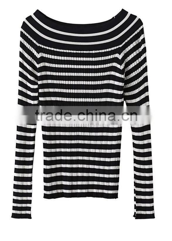 EY0875S New Design 2016 Women Boat Neck Stripe Pullover Sweaters