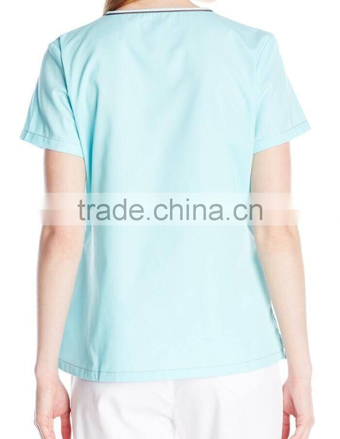 women's sporty crossover V-Neck scrub top stripe trim nurse uniform