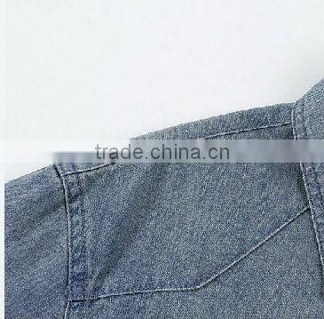 2016 new double pockets slim fit stone washed denim shirt for man