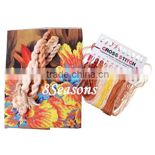 Custom Available Multicolor Flower Pattern Square Throw Pillow Cotton Cross Stitch