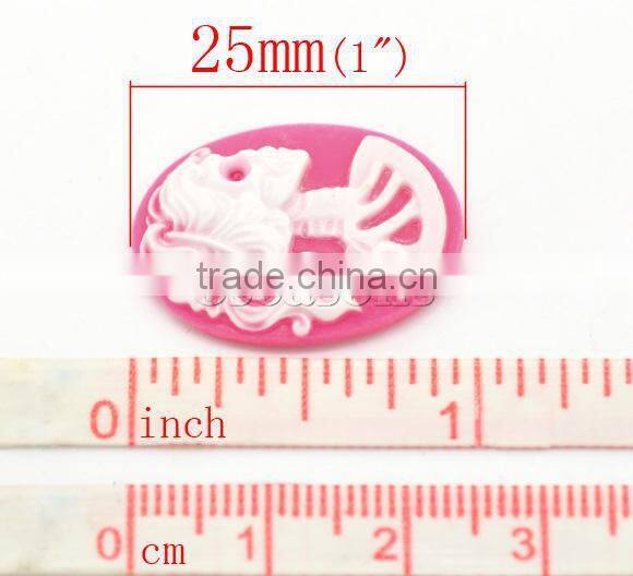 Pink Resin Halloween Skull Pattern Oval Cameo 25x18mm(1"x3/4"), sold per packet of 50