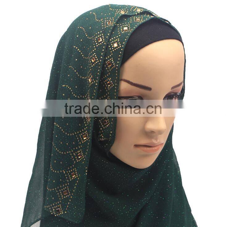 hot sale muslim chiffon hijab scarf with glitters and rhinestone women fashion headscarves