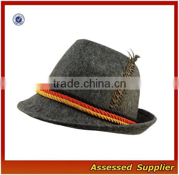 Custom high quality fedora wool hat man hat traditional oktoberfest german felt hat with feather for oktoberfest festival