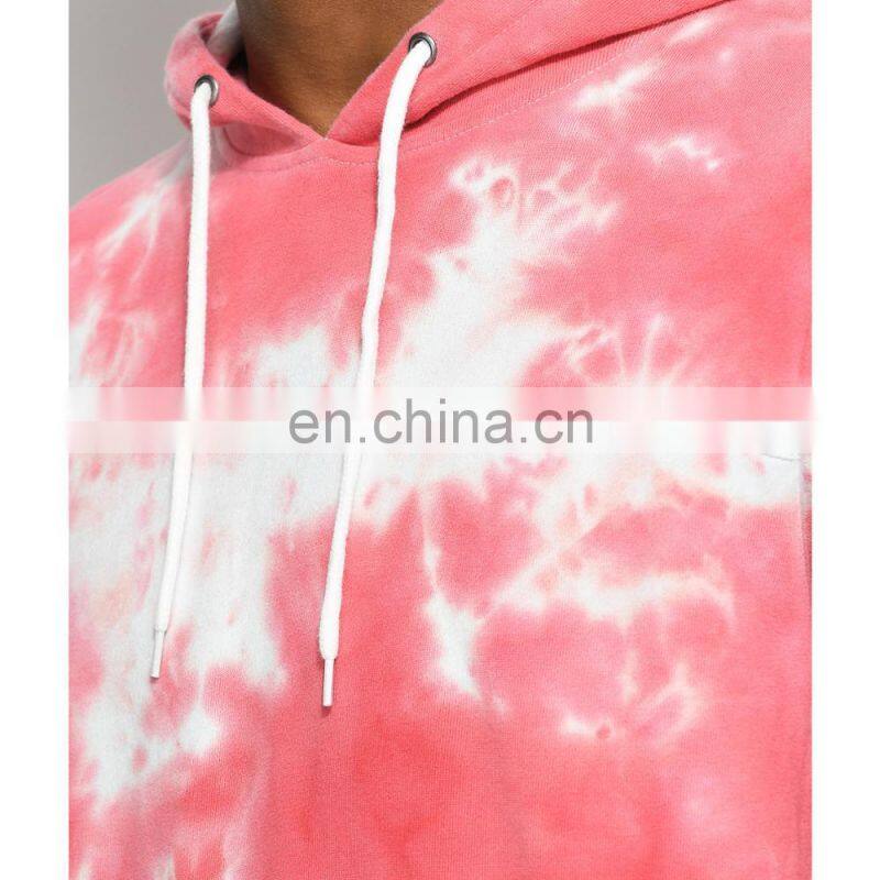 2017 Latest Fashion Cusom 100% Cotton Tie Dye Light Red&Blue Pull Over Hoodie For Men