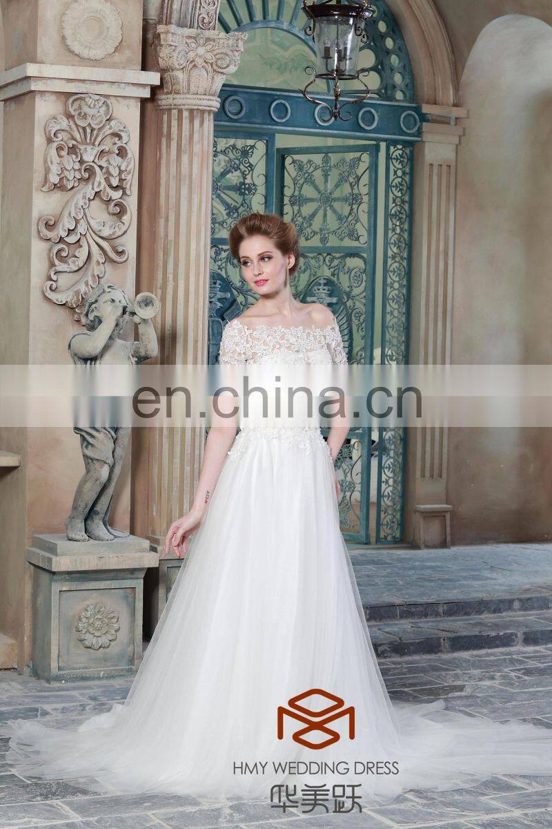 Alibaba hight quality offshoulder fantasy wedding dress Water soluble lace wedding dress