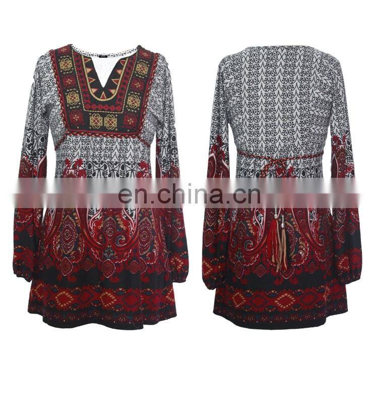 2017 Mid-age Women Paisley Ethnic Print Brushed Tunic Guangzhou Supplier