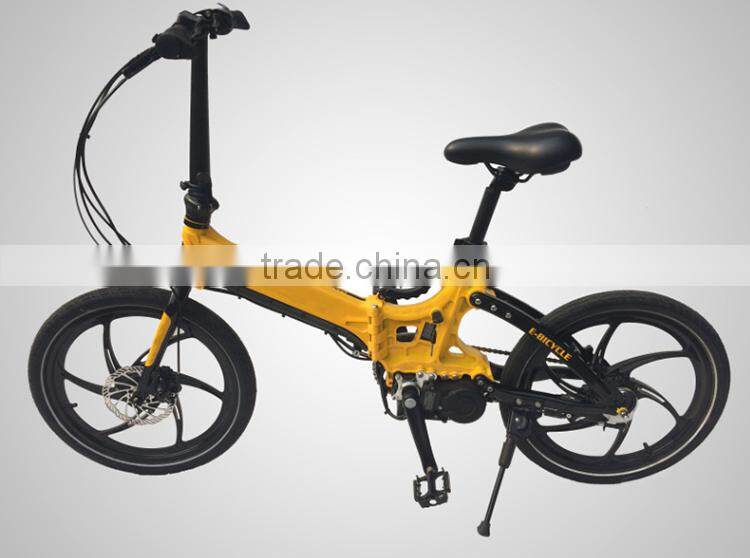 2016 magnesium alloy material new design foldable e bicycle with crank motor