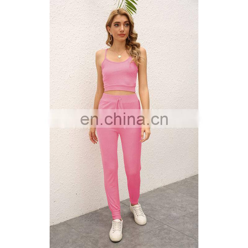 Manufacturer customized LOGO new women's short sling with trousers sports and leisure two-piece suit