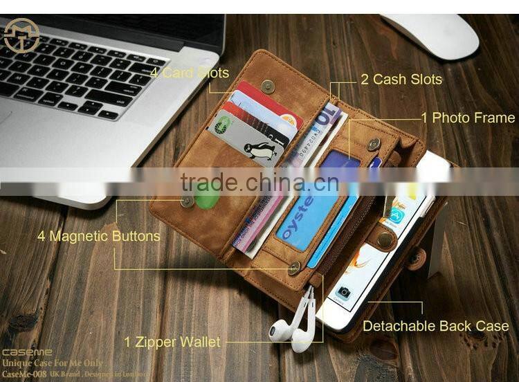 CASEME newest model CaseMe-ip6-008 with 13 card slots +1 photo frame wallet flip cases for iphone 6/6s 4.7", 5.5"