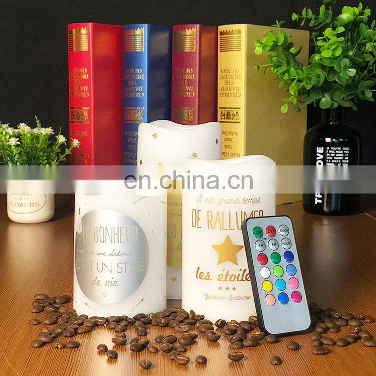 High Quality Home Decoration Scented Candle Custom Logo Printing Electric Candle With 18 Buttons Remote Control