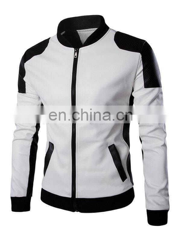 Fashion Men Stand Collar Zipper Leather Jacket Motorcycle Leather Jacket Coat