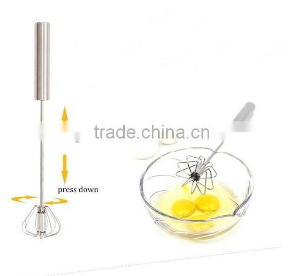14'' Red silicone + stainless steel egg hand whisk semi-auto rotating whisk novelty silicone coated egg whisk