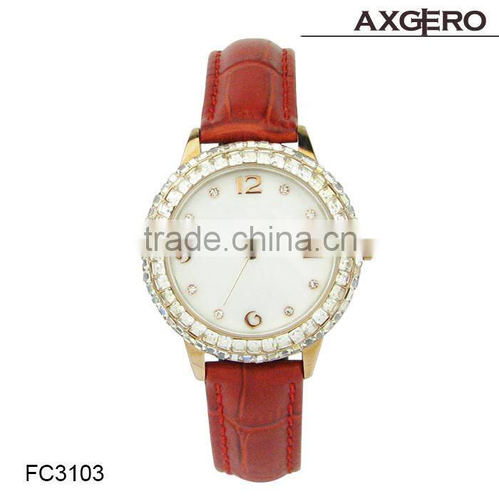 Hot sale diamonds leather watch vogue lady watch