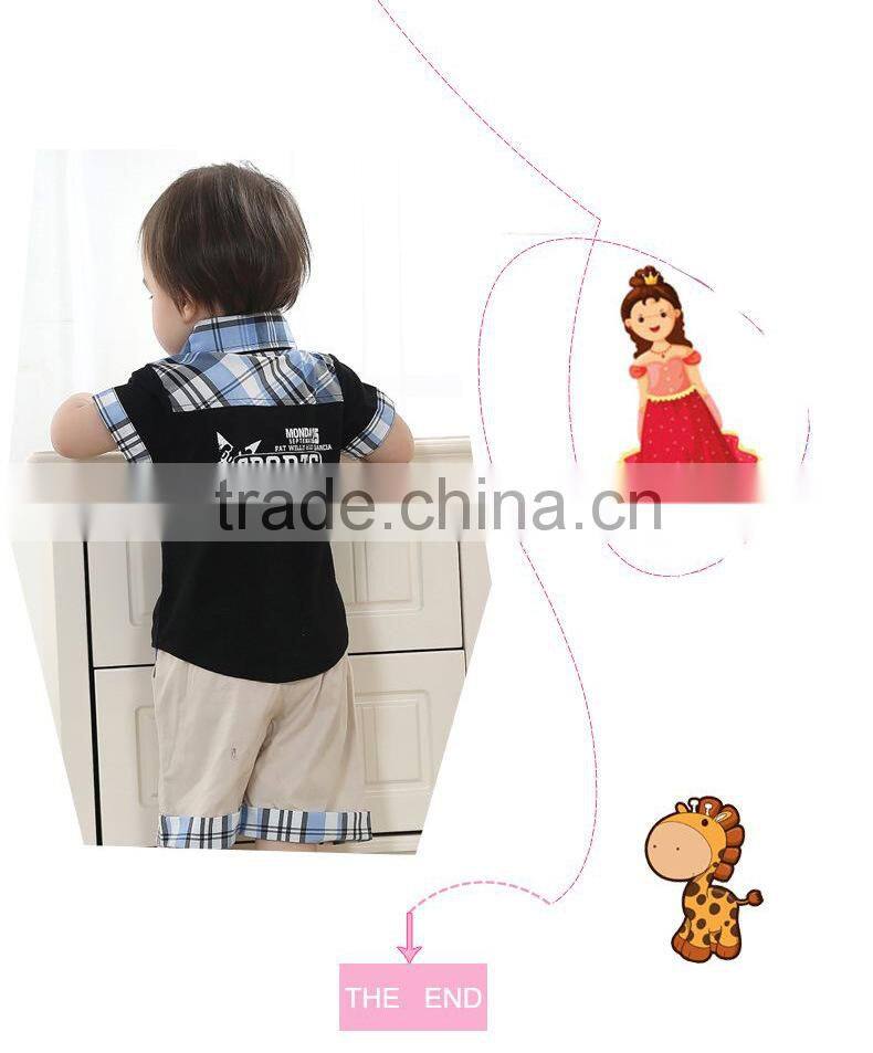 Hot sale children boy's clothing sets,grid designs,2014 Summer
