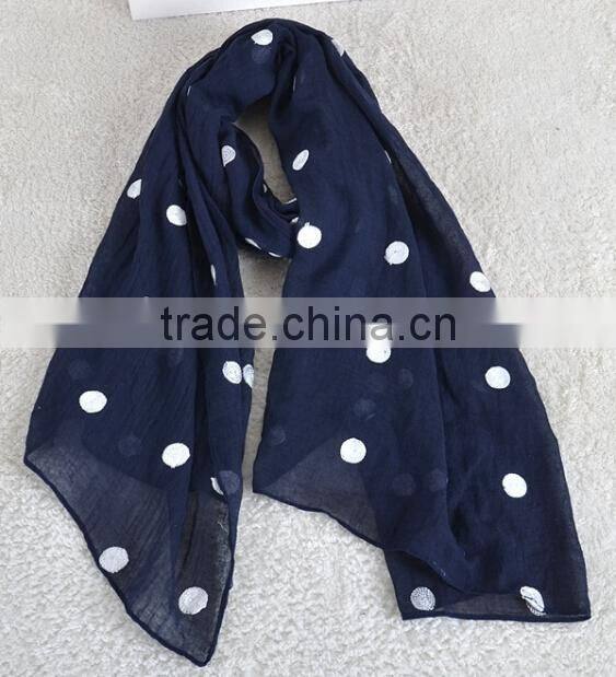 Fashion Spring Summer Dot Embrodiery Wide Cotton Custom Scarf