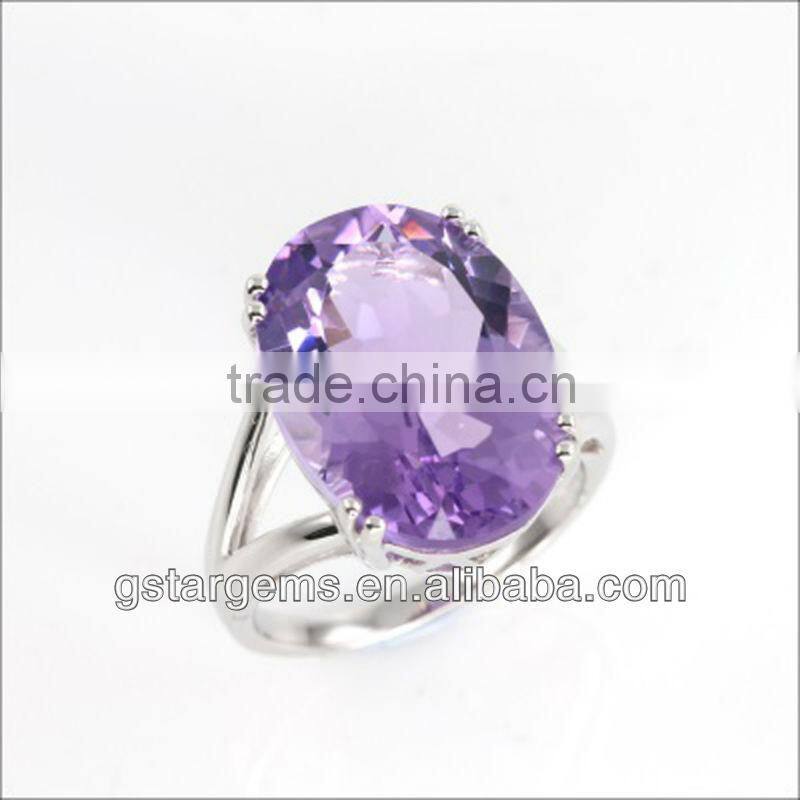 925 Sterling Silver Natural Gemstone Amethyst Rhodium Plated Jewelry CZ Ring Hong Kong Wholesale Semi Precious Stone