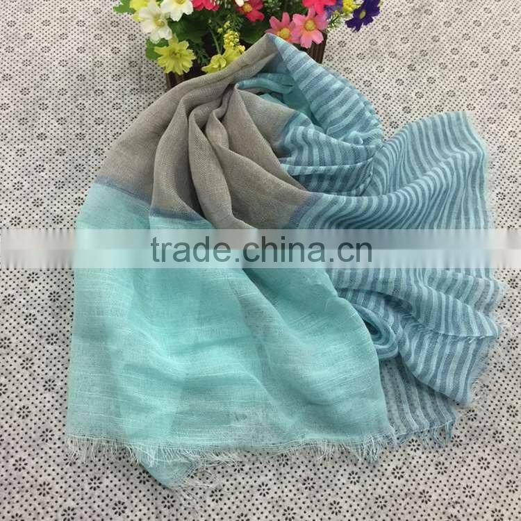 Latest Design Korean Fashion Cotton Linen Striped Fringe Tassel Scarf