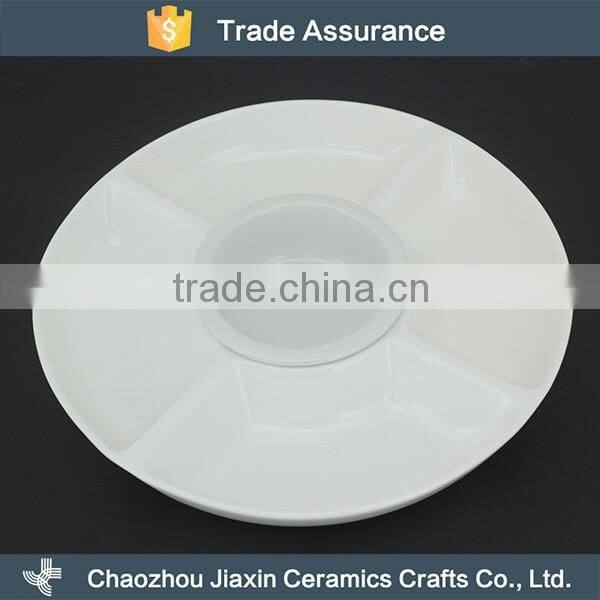Durable 5 section white ceramic divided snack dish for family