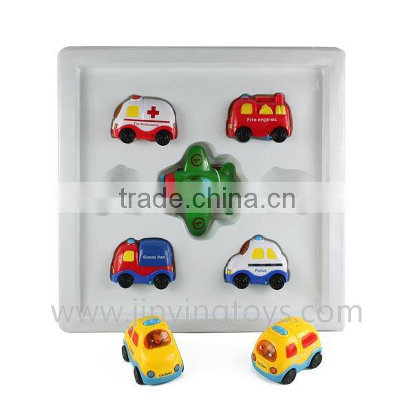 6pcs pull back plastic mini toy car and plane with light and music