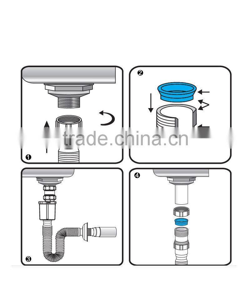 PP flexible basin waste hose/plastic sink drain hose with steel wire/pvc retractable hose for bathroom/chrome coated waste hose