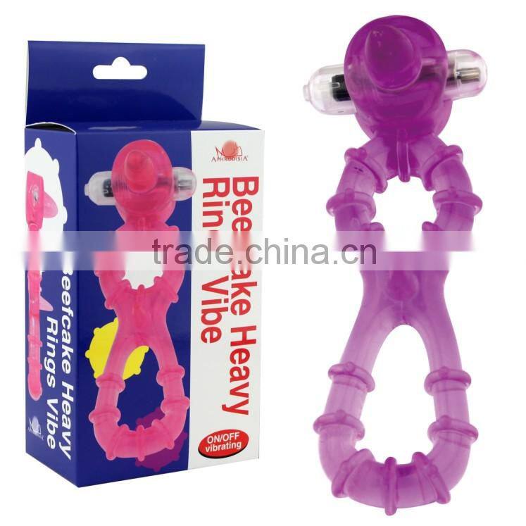 TPE Purple Vibrating Dual Man Cock Ring Pictures Penis Erection