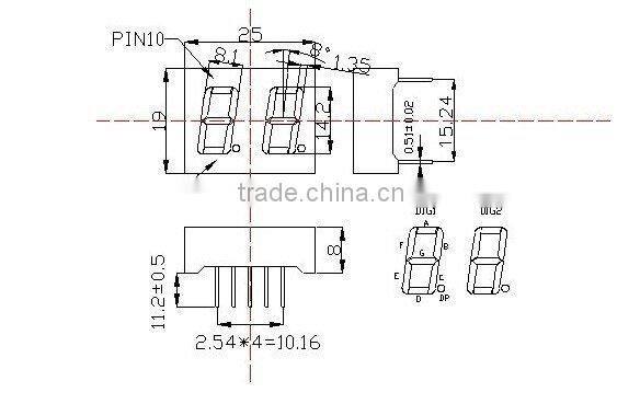 single color 0.36 inch 7 segment led display 2 digit